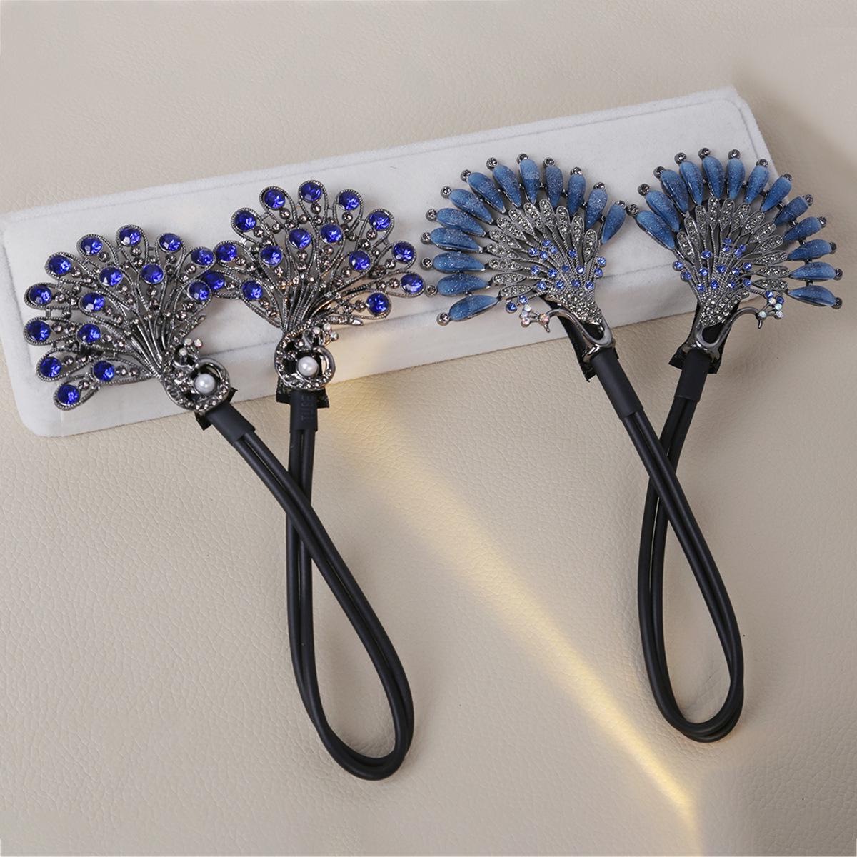 

Elegant Blue Peacock Rhinestone Pearl Hair Clip - Retro Twist Bun Accessory