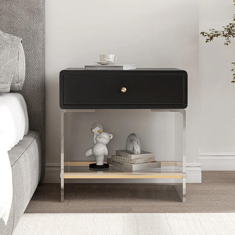 Bedside table bedroom simple modern small apartment transparent black and white net red ins wind light luxury bedside table
