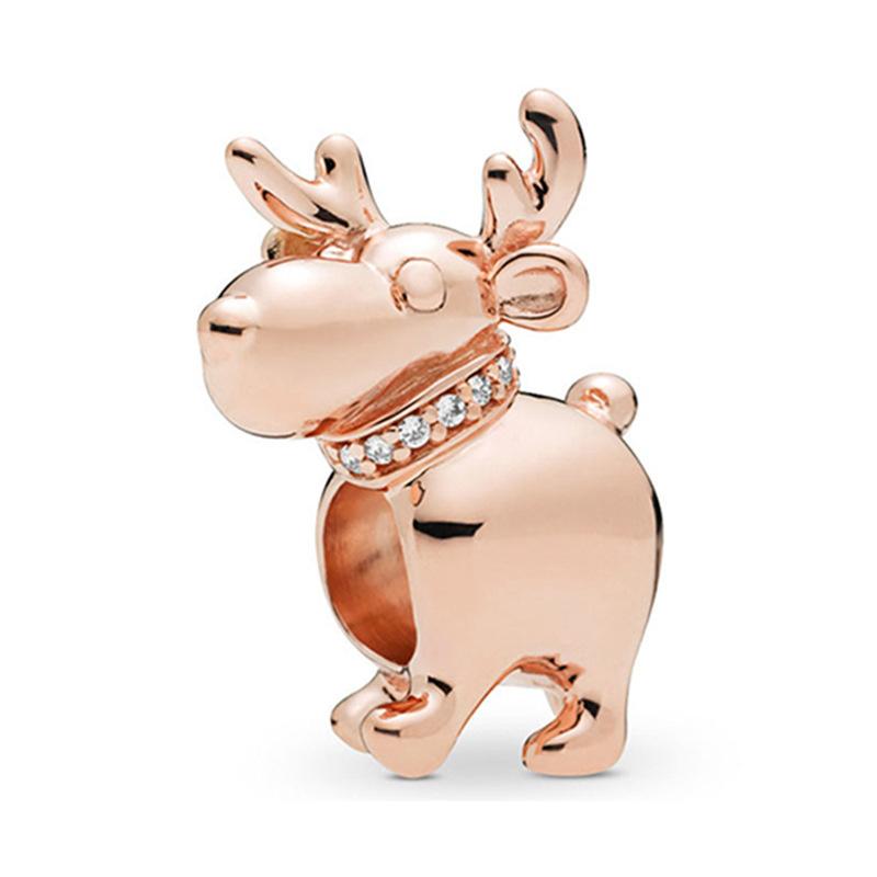 Rose Gold Large Hole Loose Beads Pendant For DIY Pulsera Necklace Accessories Women Fine Jewelry Gifts