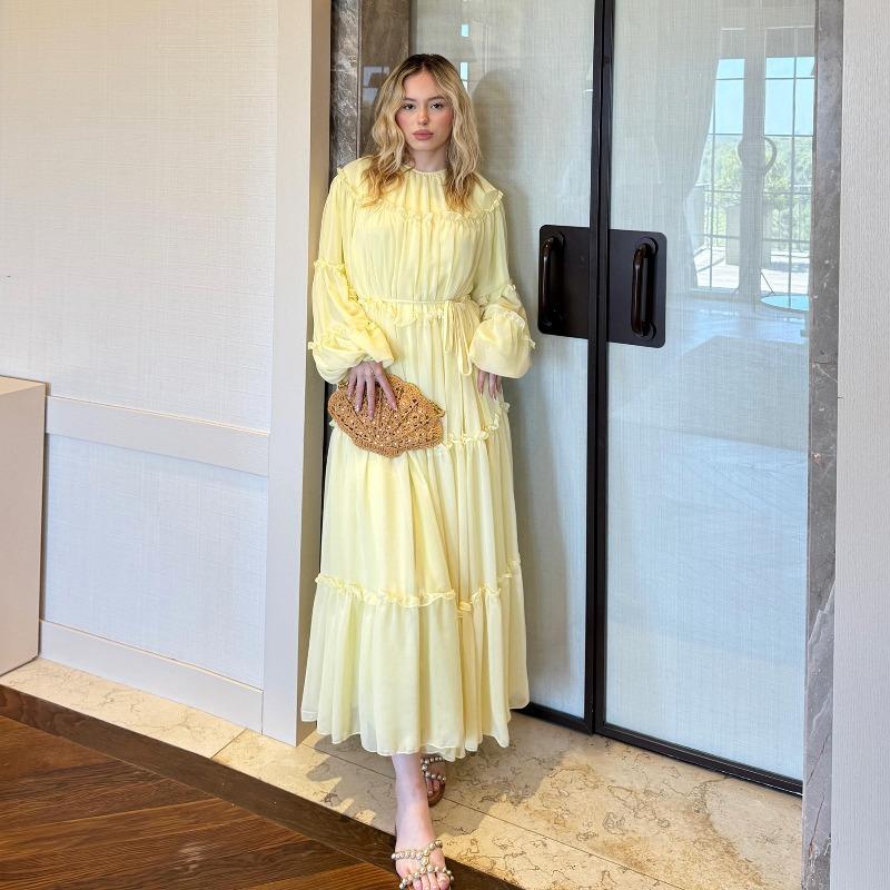 Real Shot Straight Out, Long-sleeved Lace Cake Skirt Double-layer Dress