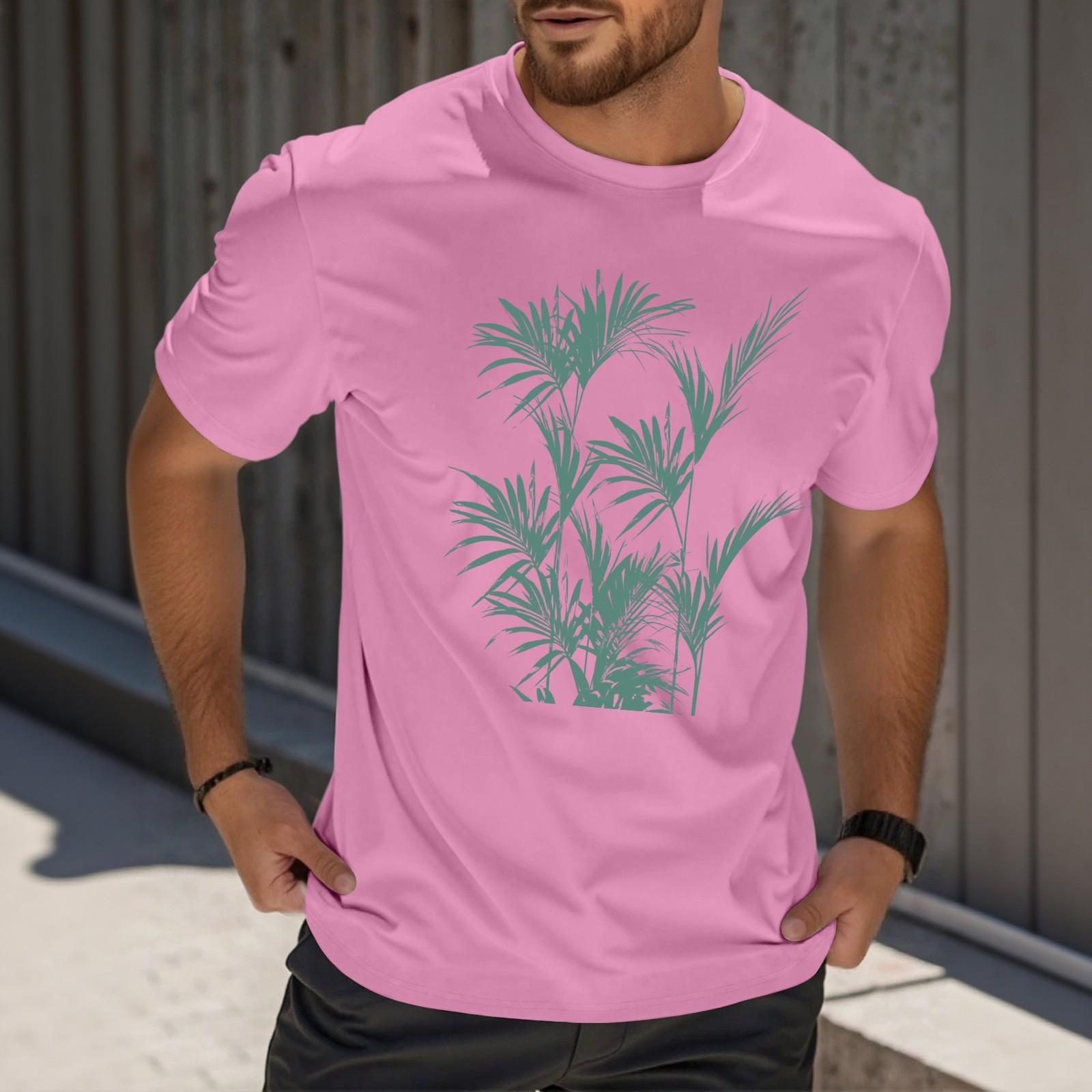 

Мужская модная футболка с принтом, круглым вырезом, прямыми плечами и короткими рукавами L розовый