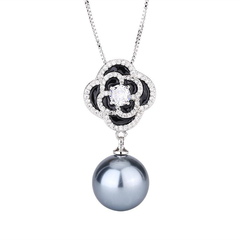 Jewelry Copper Bottom Gold-Plated Inlaid Pearl Temperament Camellia Set Female 16-14Mm