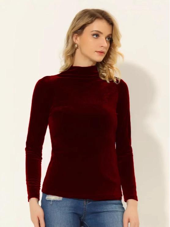 2025 Printemps & Automne Chemise Femme Velours Doré Minceur Col Mi-Haut