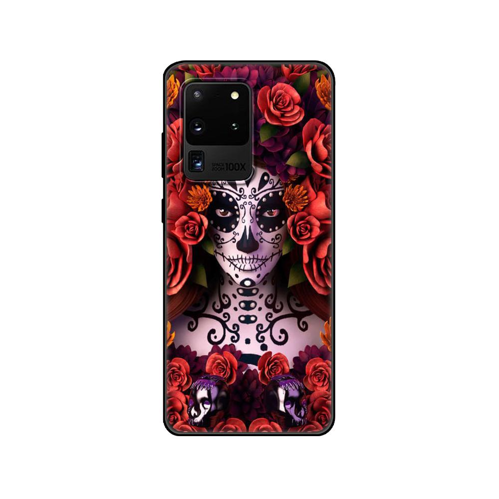 

Черный чехол из ТПУ для Samsung Galaxy S20 /S20 PLUS/S20 ultra/S20+ /S20FE задняя крышка Catrina красивая розовая девушка Череп Искусство Идеально Samsung S20