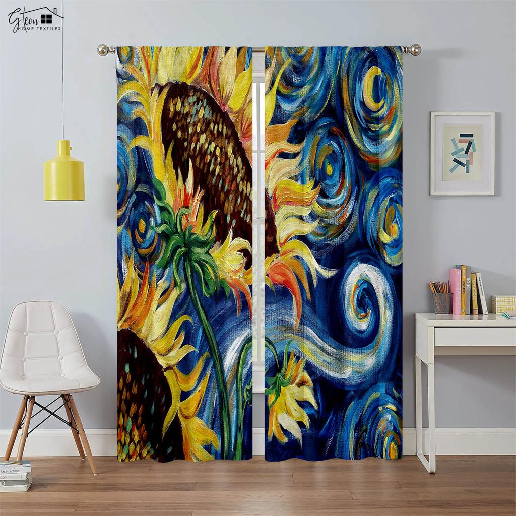 Artistic Oil Painting Printed Window Drapes American Retro Room Darkening Curtains Study Studio Living Area Bedchamber Window Decoration Curtains