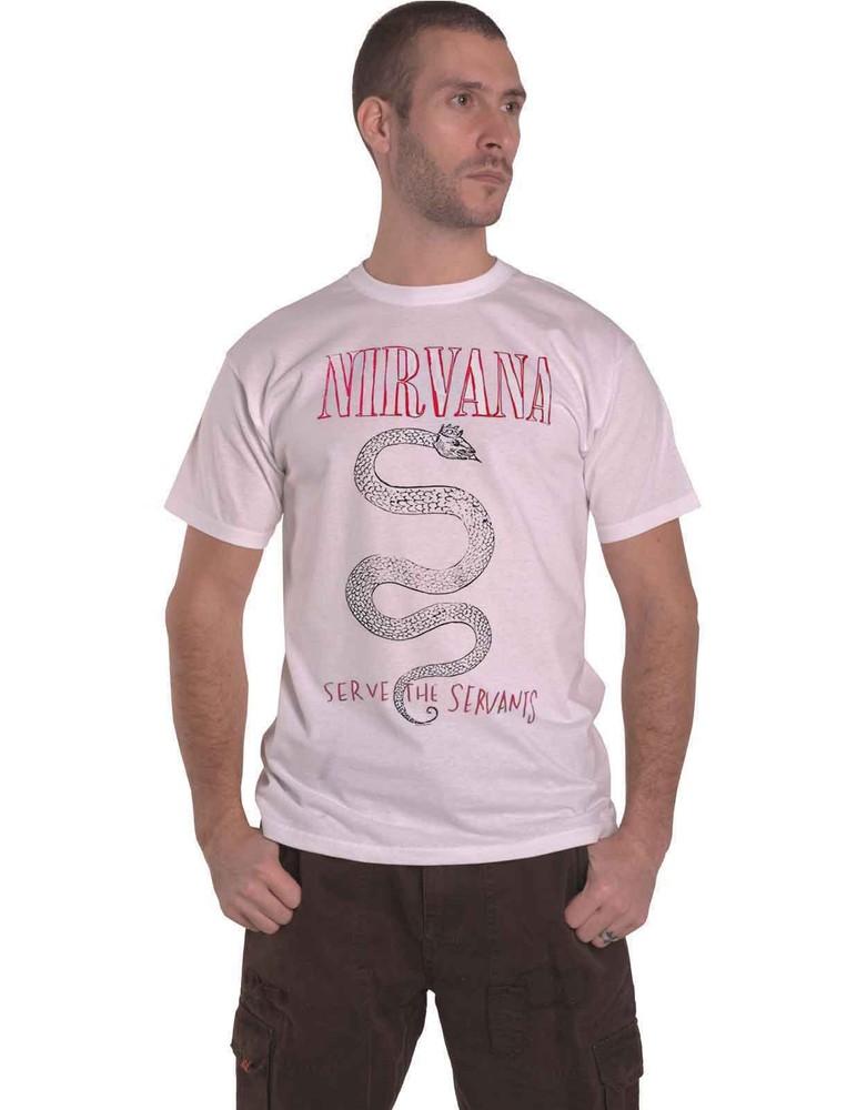 Nirvana T-shirt Serpent Snake Serve the Servants Band Logo Official Mens White L