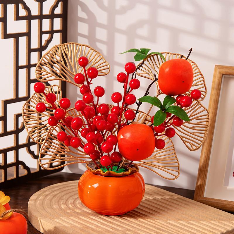 Artificial New Year Red Fruits Branch Christmas Decorations Fake  berries Plastic Plants Home Harvest Festival Christmas Decor