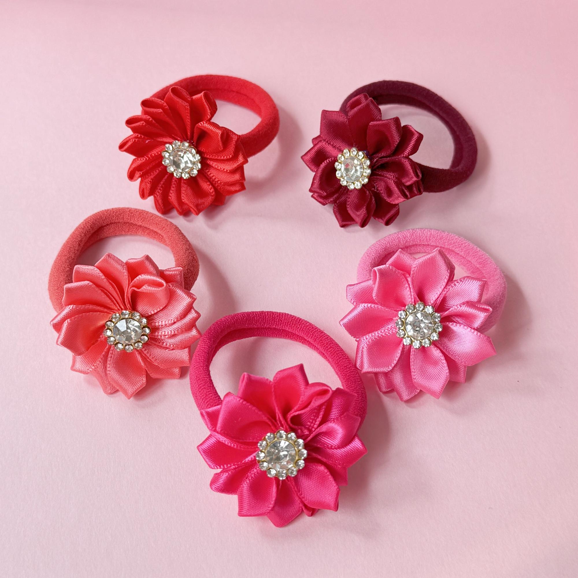 

5/20pcs Crystal Flower Hair Ties Kids Girls Hair Bands Elastic Nylon Headband Floarl Ponytail Holder Hair Accessory for Girls