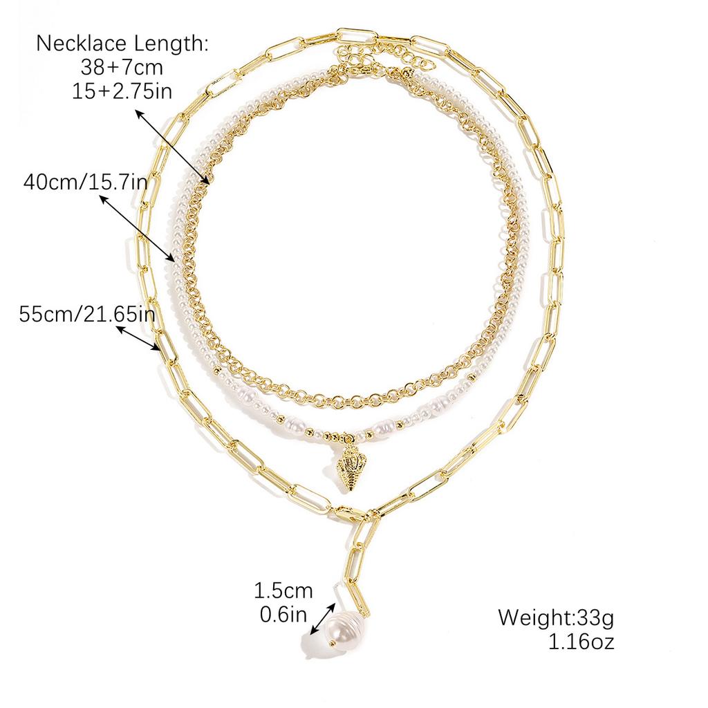 Accessories Imitation Pearl Beaded Shell Conch Necklace Beach Ocean Wind Simple Clavicle Chain