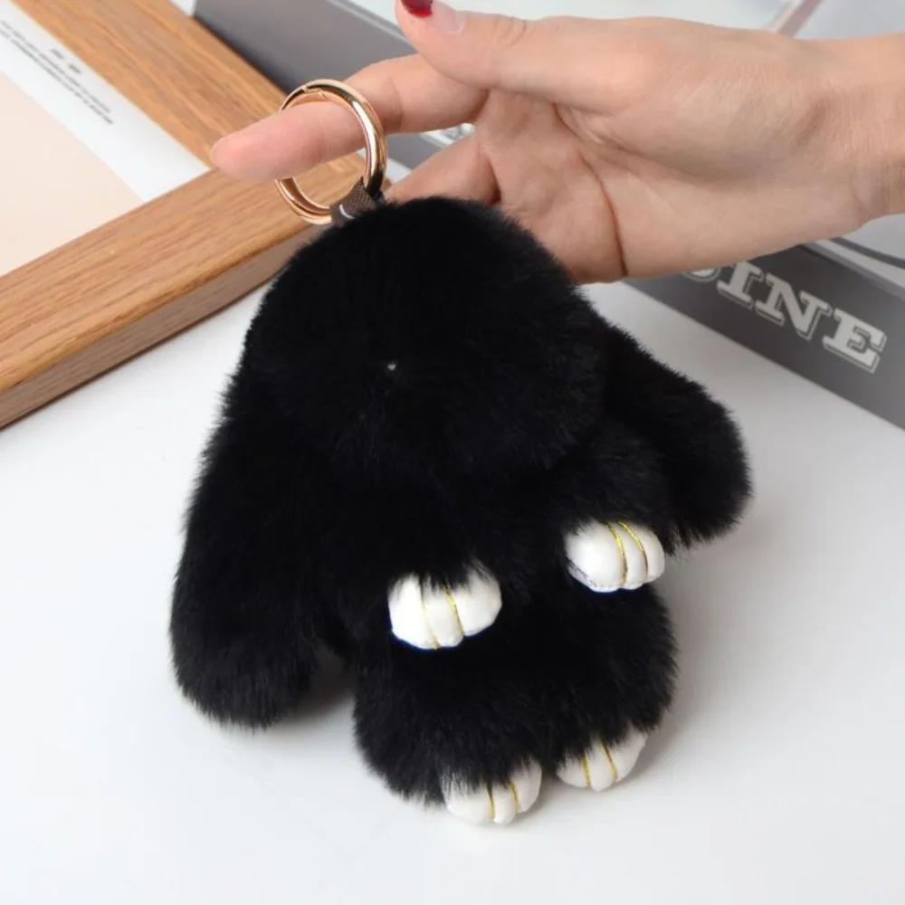Fur Pom Keyring Fashion Pluff Bunny Keychain Lovely Cute Play Dead Rabbit Doll Smooth Fluffy Rabbit Fur Keychain Women