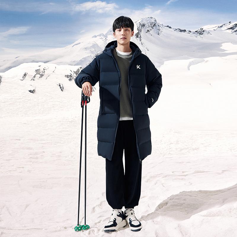 Anta Solid Color Zipper Hooded Long Sleeve Down Jacket Men Outerwear Basic-Black 952341904-1