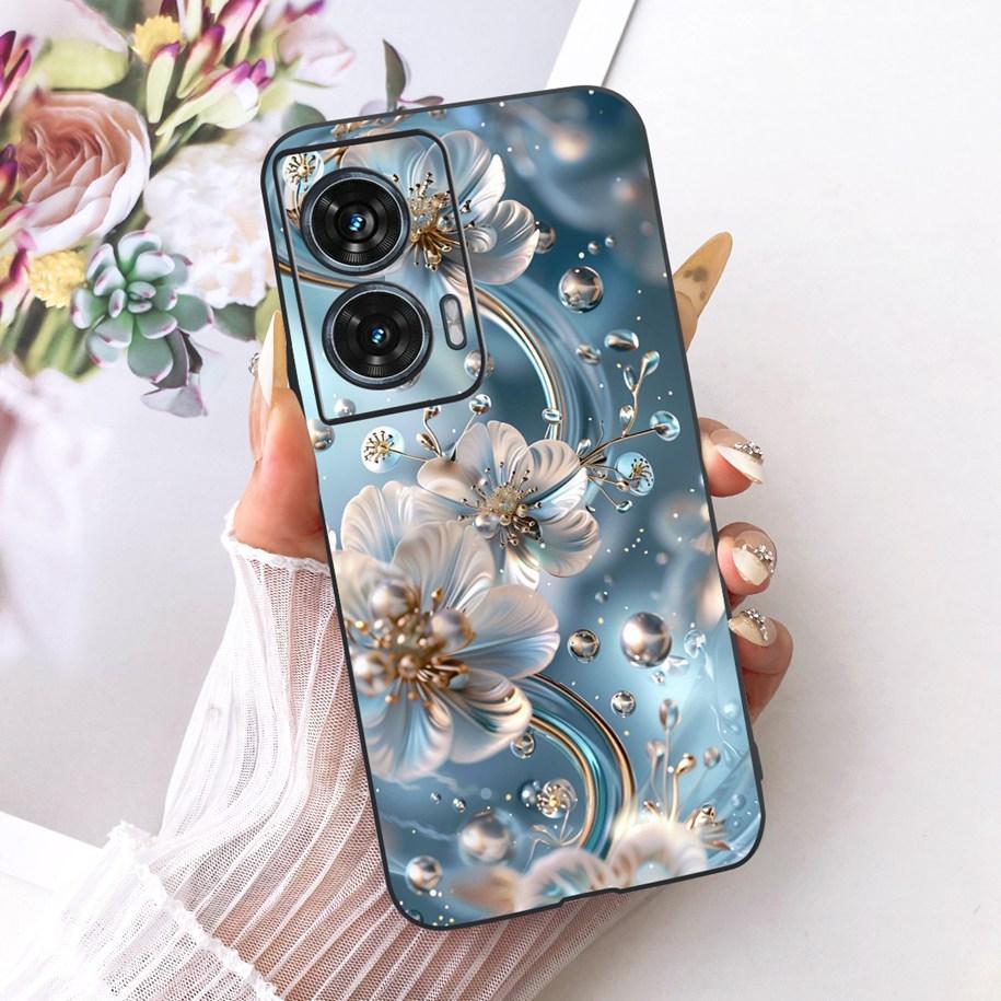 Hülle Für Motorola Edge 50 Fusion Cover XT2429-1 Beliebte Blume Weiche Schwarze Silikon Handyhüllen Für Motorola G96 5G MotoG96 Funda