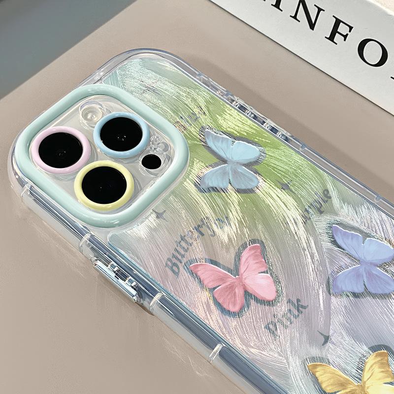 Colorful Blooming Butterfly for IPhone15promax Mobile Phone Case for Apple 16 Cream Feather Yarn All-inclusive 11 Ultra-thin
