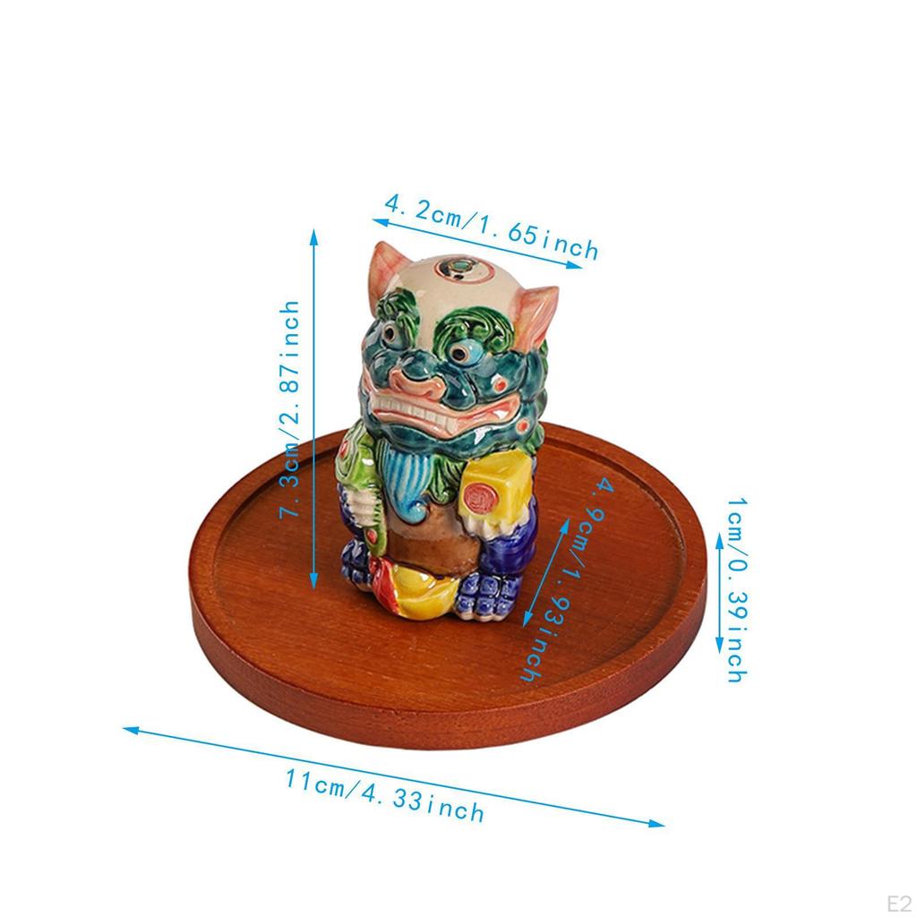 Chinese Lion Statue Incense Holder Stick Burner Porcelain Miniature with Round Tray for Yoga