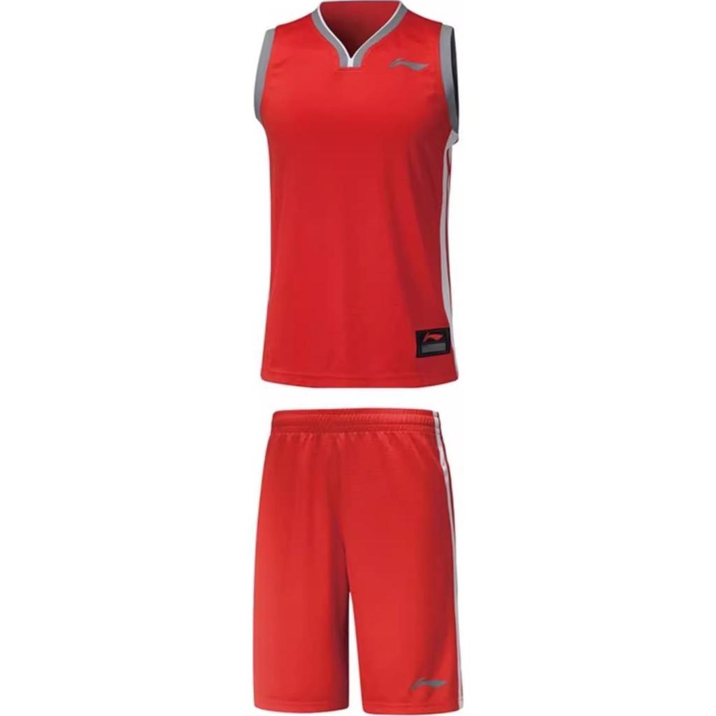 Li-Ning Quick-Drying Breathable Sleeveless Sports Basketball Set Men sportswear Basic-Red AATM045-3