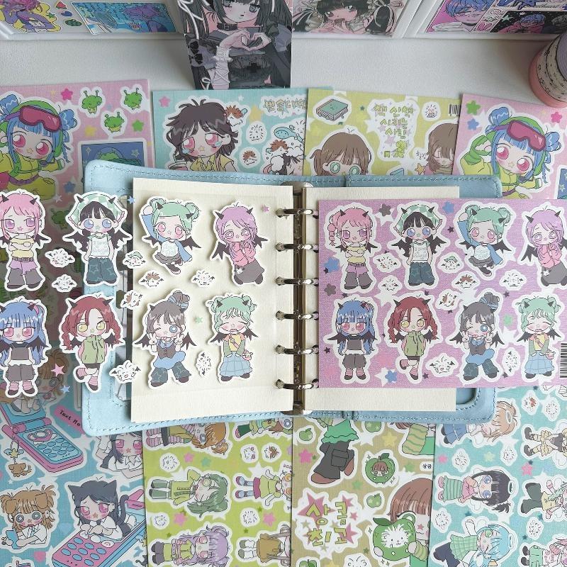1/8 Sheets Cute Cartoon Cool Girl Character Stickers For Hand Account Diary Notebook Scrapbook Diy Decor