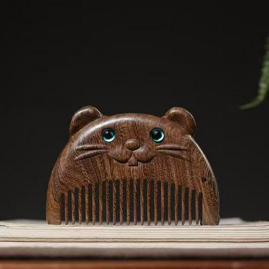 12 Zodiac Green Sandalwood Baby Comb – Engravable Wooden Craft for Children's First Birthday Gift