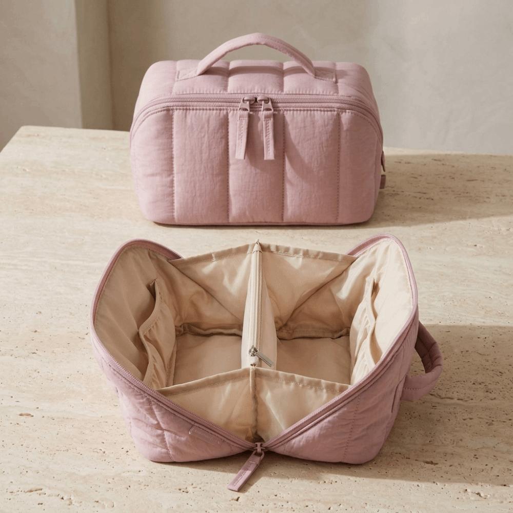Water-resistant Toiletry Bag Open Flat Cosmetic Case Puffy Padded Makeup Bag Skincare Storage