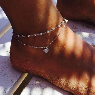 Women' Summer Fashion Heart-shaped Anklet Anklet Beach Jewelry New Stainless Steel Anklet Bracelet Gifts Jewelry Accessories