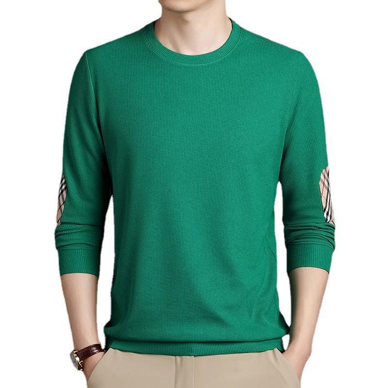 Men's Spring and Autumn New Men's T-shirt Youth Solid Color Long Sleeve Crewneck Bottom Shirt Men's Wear