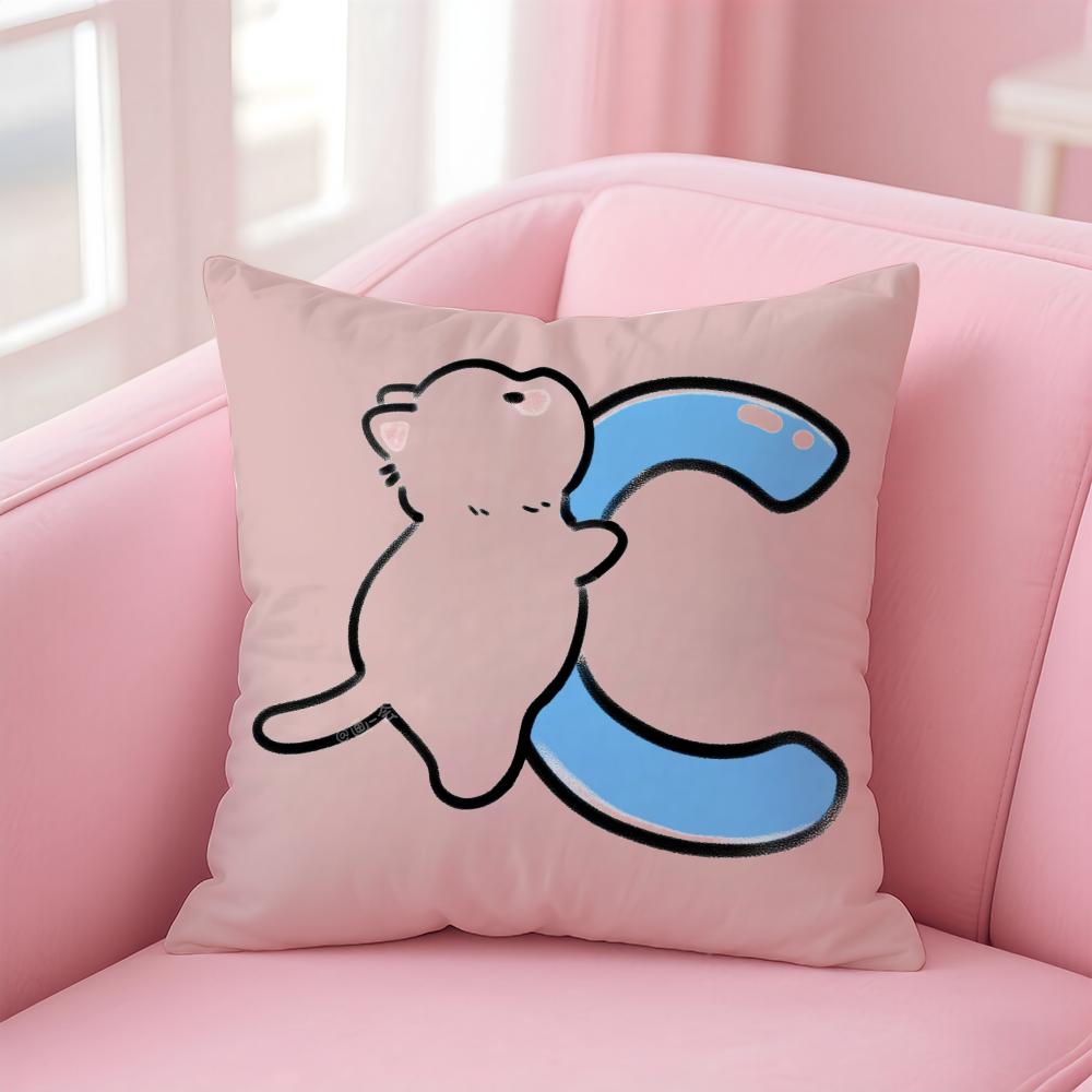 Fashion Cute Cat Hugging English Letters Cushion Cover Linen Pillowcase Cover Soft Decor For Sofa Home Room