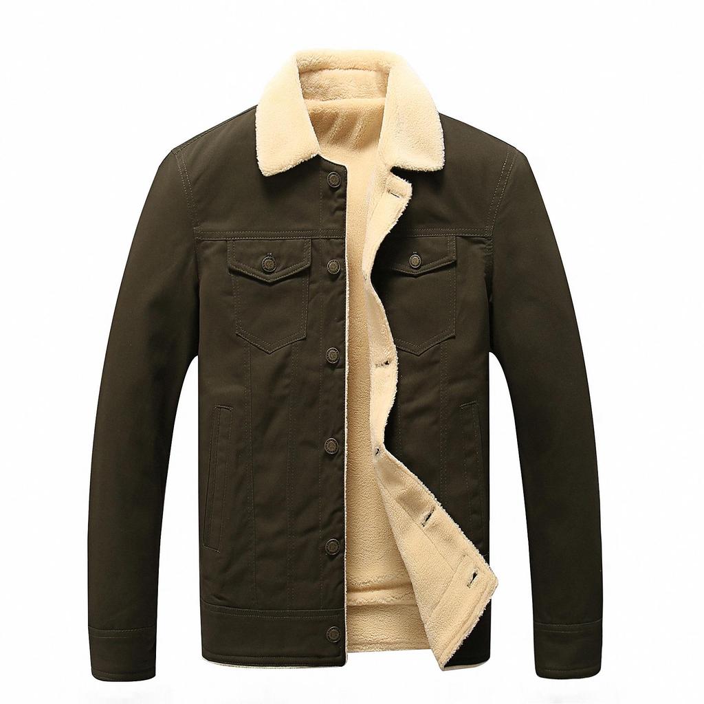 Men's Autumn/Winter Lamb Wool Lapel Jacket - Thick, Pure Cotton, Velvet, Washed Coat, Trendy Brand.