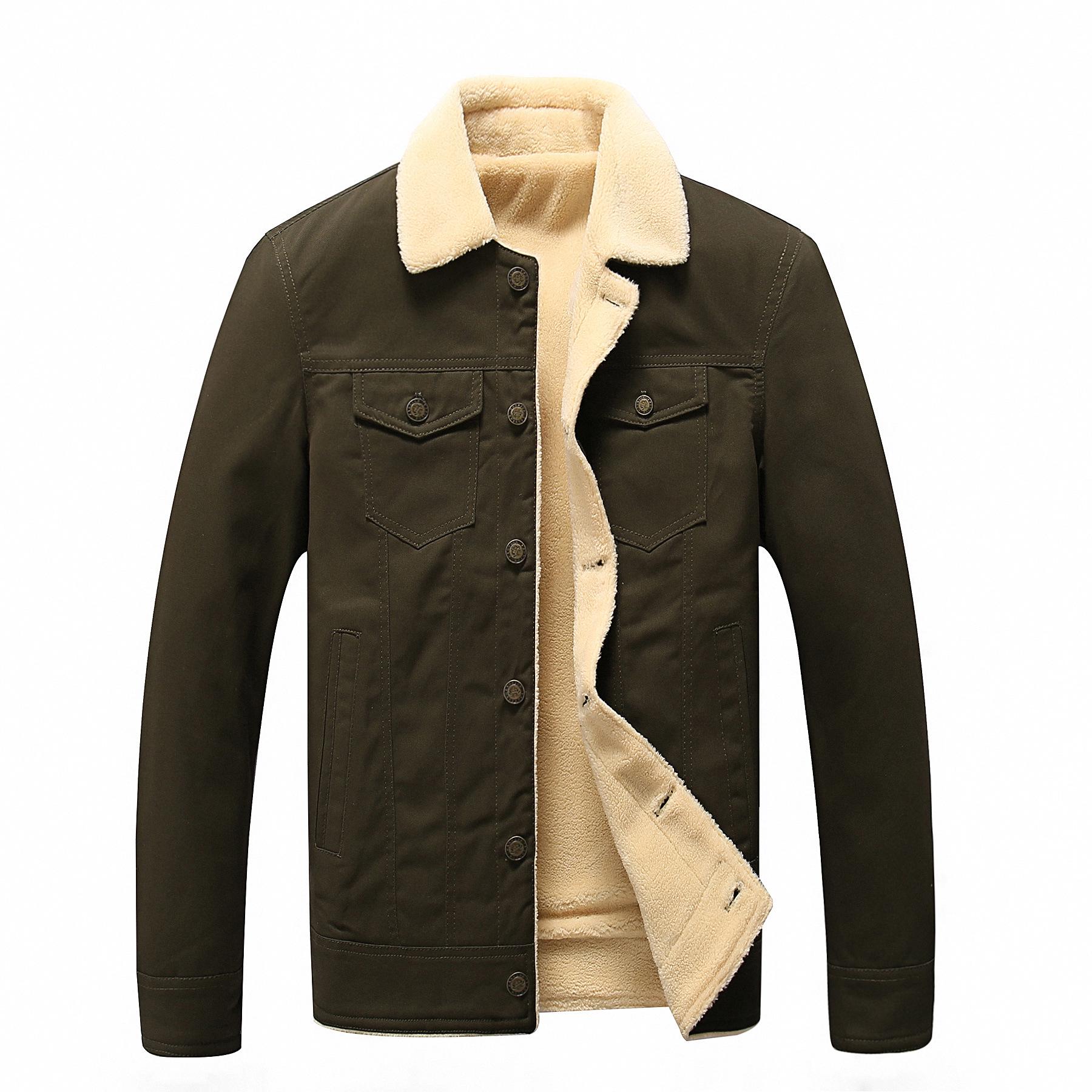 

Men s Autumn/Winter Lamb Wool Lapel Jacket - Thick, Pure Cotton, Velvet, Washed Coat, Trendy Brand. 3XL армия зеленый