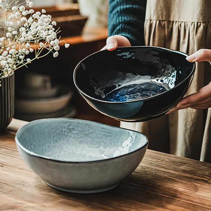 Kiln Change Ingot Big Bowl Retro Ceramic Bowl Household Bowl Vegetable Bowl Salad Bowl Restaurant Tableware Noodle Bowl Soup Bowl