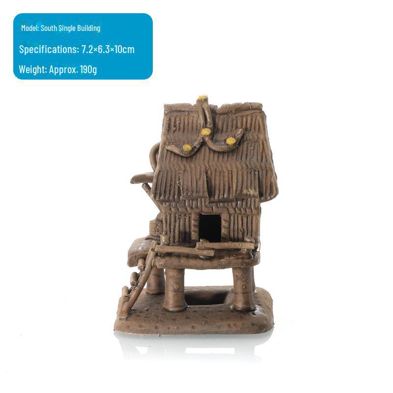 Ceramic Fish Tank Decoration: Water-Absorbing Stone Ornament for Aquariums, Gardens, and Bonsai – Thatched and Bamboo Houses.