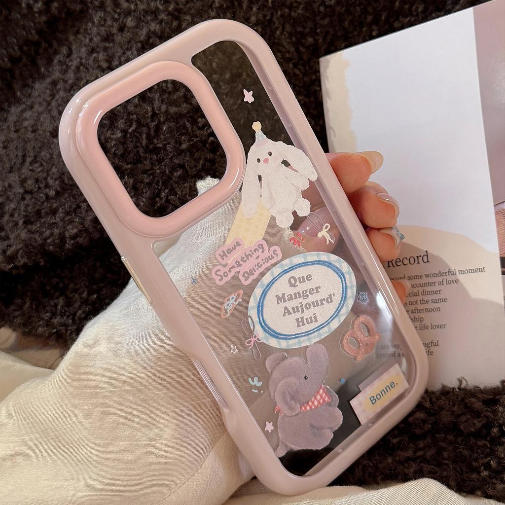 Cute Little Rabbit Elephant Suitable for IPhone16ProMax Apple 13 Mobile Phone Case 15 Transparent Anti Fall 12 Acrylic 11