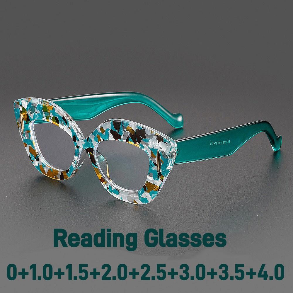 New Vintage Cat Eye Reading Glasses for Women Fashion Large Frame Anti Bluelight Presbyopia Eyeglasses with Plus Diopter+2.0
