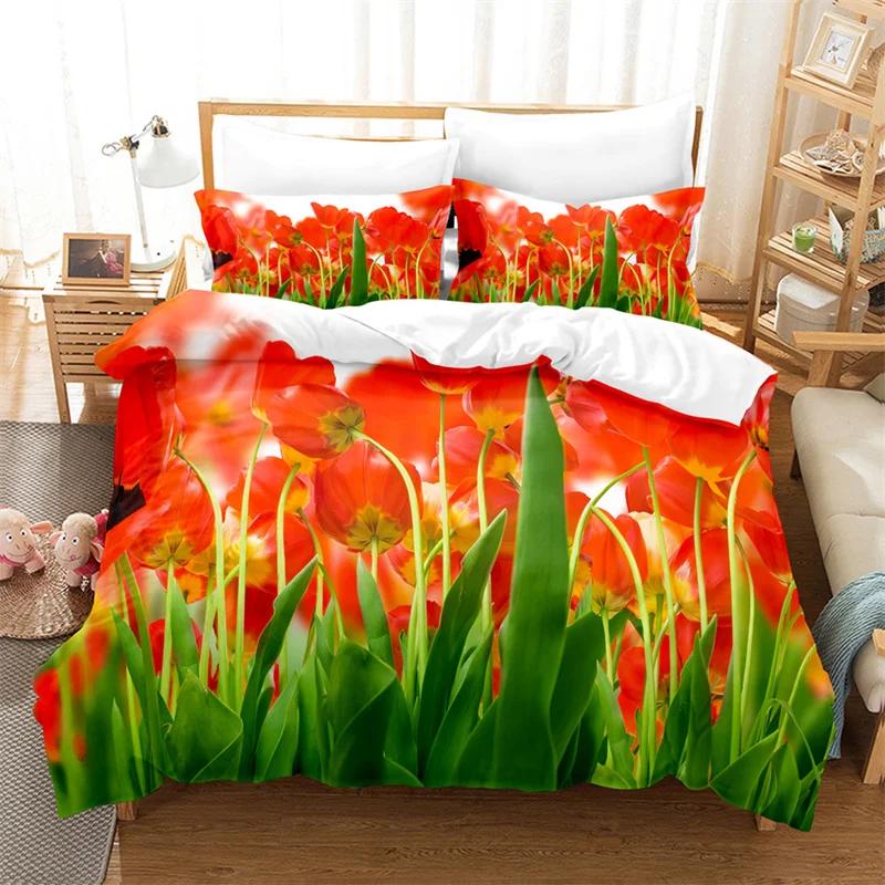 Tulip Quilt Cover 220x240 Duvet Cover Set Double bed 200x200cm 3D Flower King Bedding Sets Twin Size 3PCS 2PCS Single 140x210