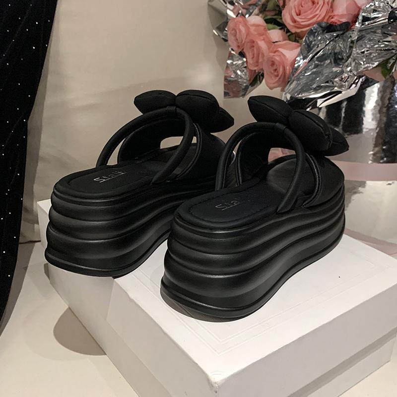 Fashion 8CM High Heels Slippers Women 2025 Summer New Thick-Soled Ladies High Platform Flower Beach Sandals Flip Flops Shoes