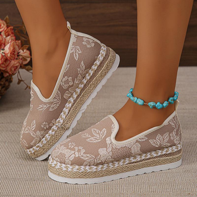 Chunky Platform Sneakers for Women Fashion Print Thick Bottom Loafers Shoes Woman Round Toe Flat Heels Espadrilles Shoes Size 43