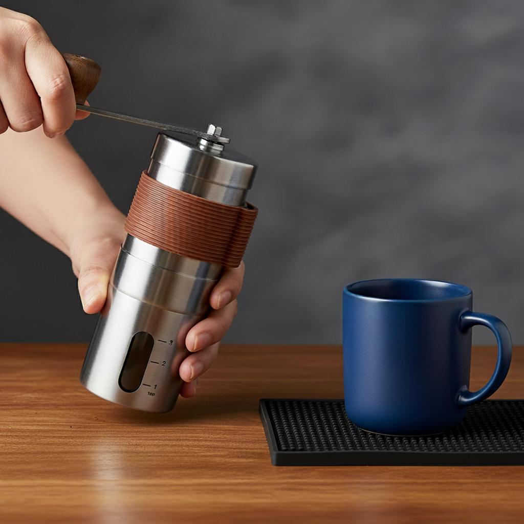 COSOWO Manual Coffee Grinder with Stainless Steel Body, Ceramic Grinding Grinding Grind, Adjustable Coarseness, Non-Slip Surface, Compact, Quiet,