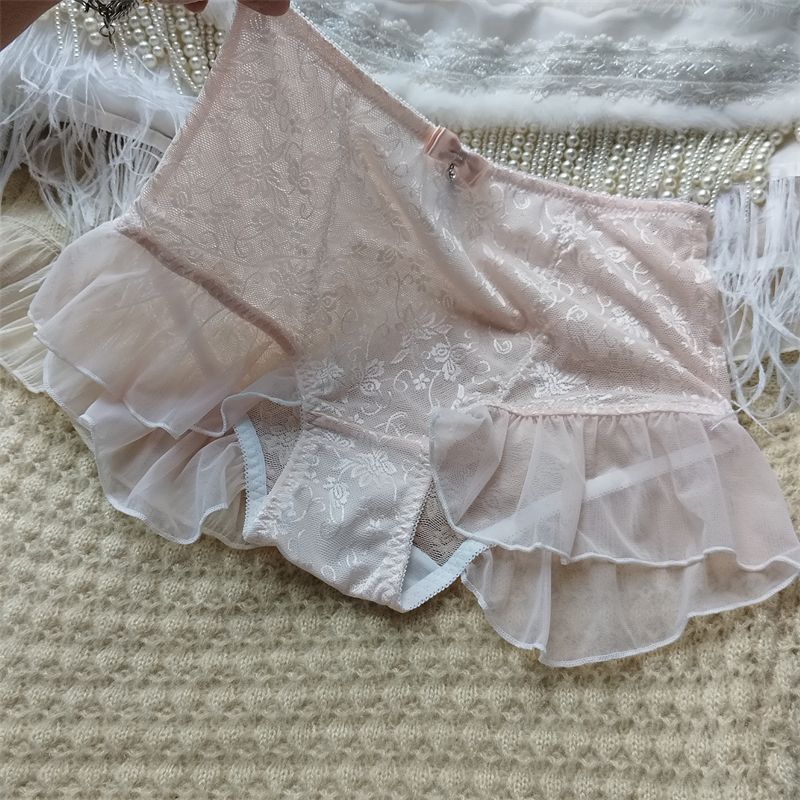 

Удобные и сексуальные сетчатые кружевные треугольные брюки со средней и высокой талией, модное высококачественное нижнее белье для женщин One Size розовый