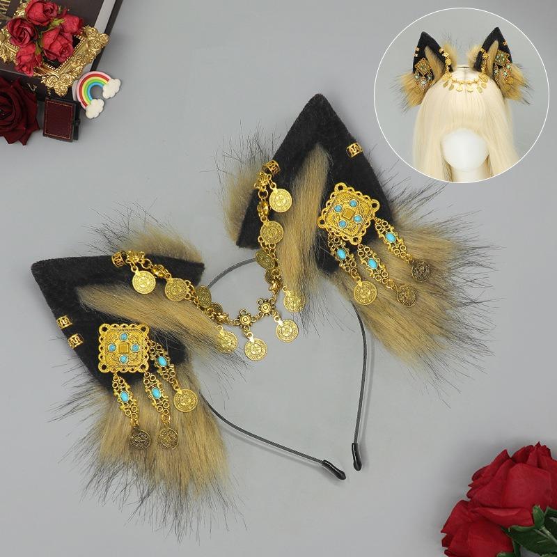 

Тибетские аксессуары для волос Экзотические волчьи уши Уши зверя Повязка на голову Богемные реквизиты для путешествий и фотосъемки Кисточка Мяоцзян Набор волчьих ушей и волчьего хвоста One Size