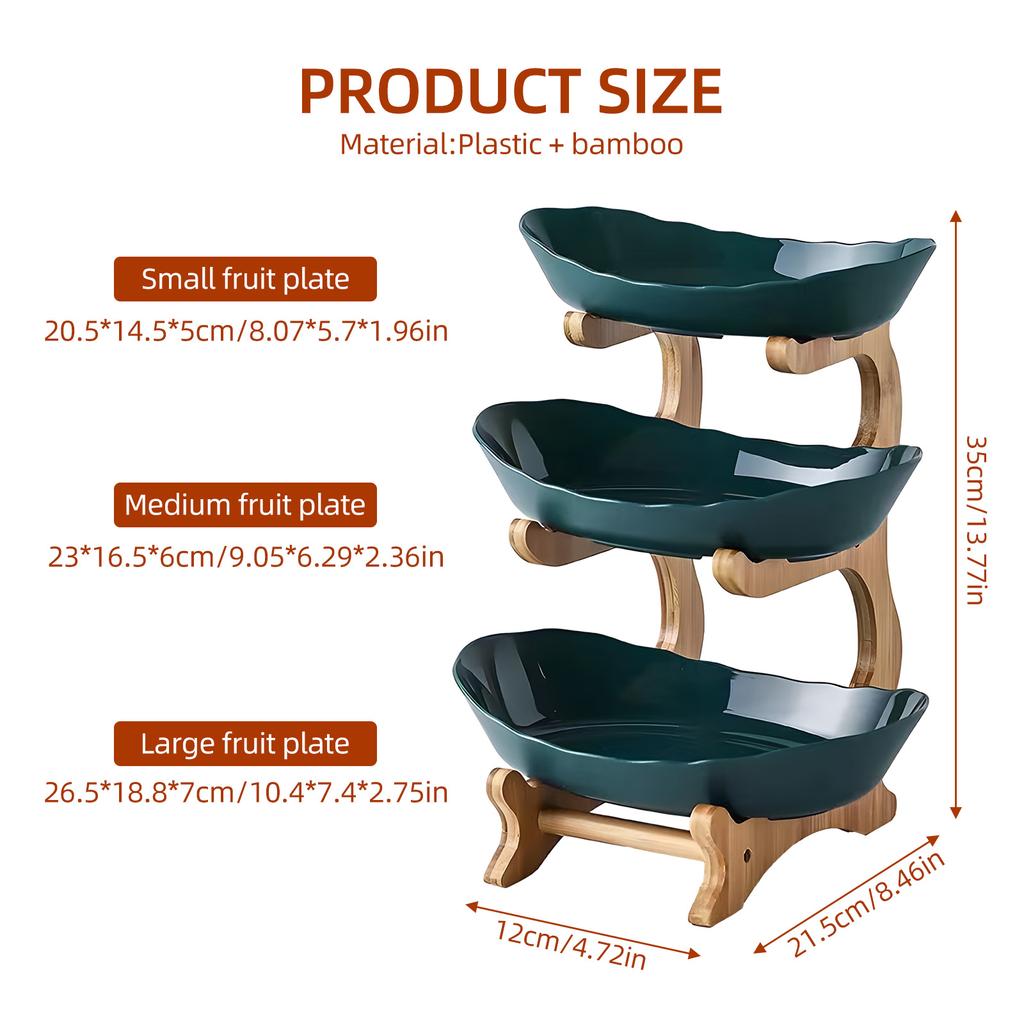 Třípatrový košík na ovoce do kuchyně Plastová mísa na ovoce se stojanem z bambusového dřeva Snadná instalace Třípatrový servírovací stojan Snack Dezert Dort