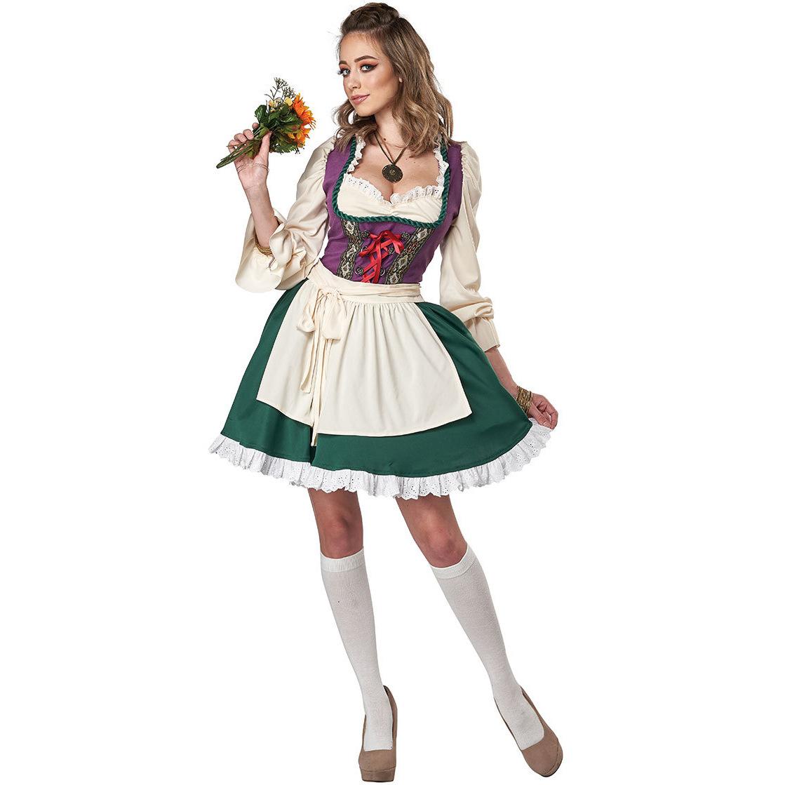 

Germany Munich Oktoberfest Costume Long Sleeve Beer Costume Dress Stage Costume Festival Party Performance Costume M зелений