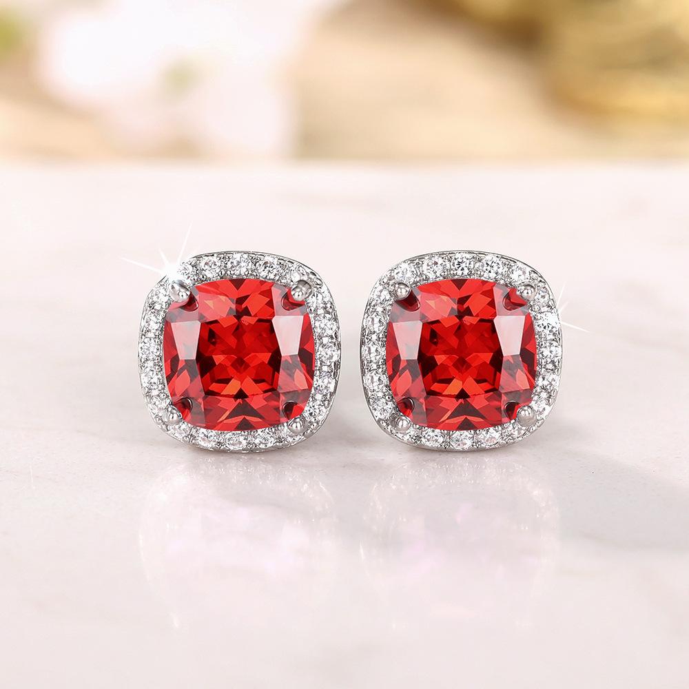 Ne'w Bright White/Yellow/Pink CZ Stud Earrings for Women Fashion Contracted Jewelry High Quality Wedding Engagement