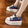 Women's 2025 Spring Breathable Canvas Platform Shoes - College Style, Thick-Soled, Fashionable, Versatile, Height-Enhancing Sneakers