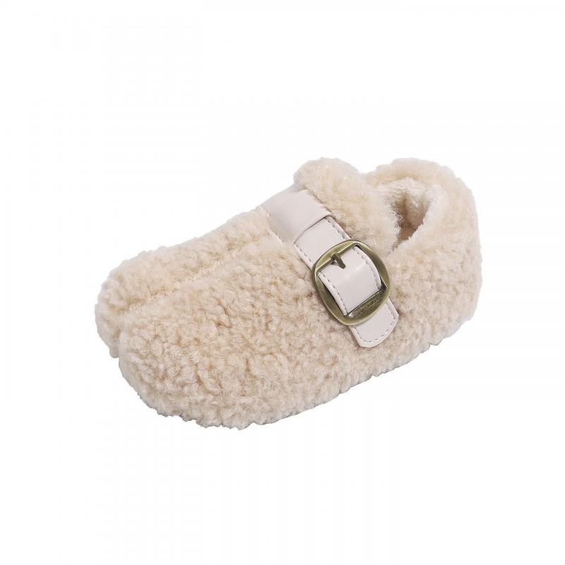 Kids Warm Fleece-Lined Slip-On Boots Girls Boys Winter Indoor Shoes TPR Sole Coral Fleece Upper