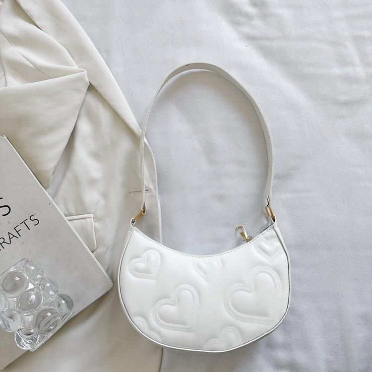 Chic Simple Fashion Pu Material Heart Embroidered Single Shoulder Bag For Women