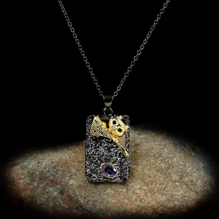 

Черное золото Двухцветный Трехкомпонентный Аксессуар Темно-готический Милый Котенок Кольцо Ожерелье Серьги