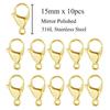 10pcs/lot Gold Mirror Polished 316L Stainless Steel Lobster Clasp 9-19mm Diy Jewelry Clasps for Necklace Bracelet Making