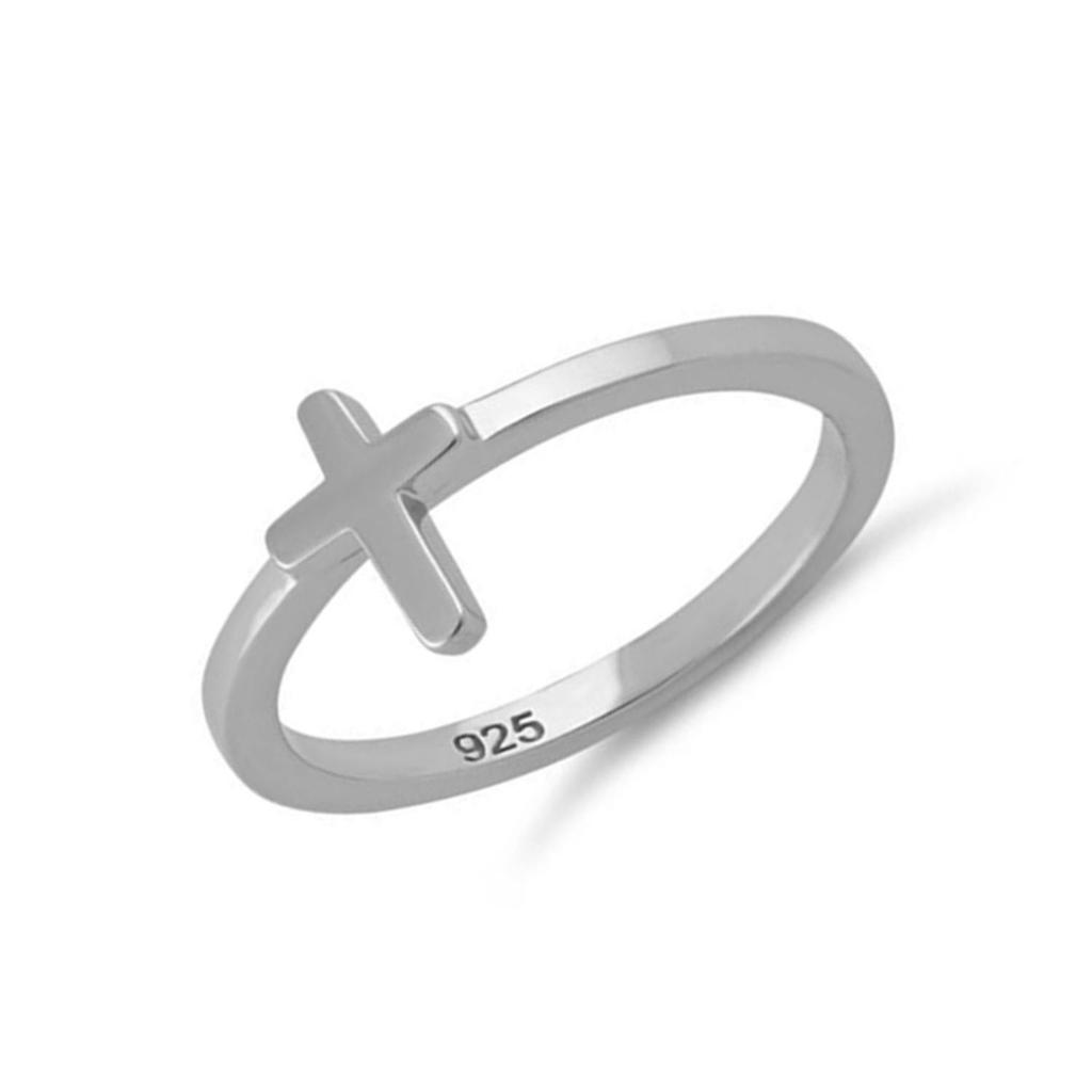 925 Sterling Silber Minimalistischer Kreuz Damenring