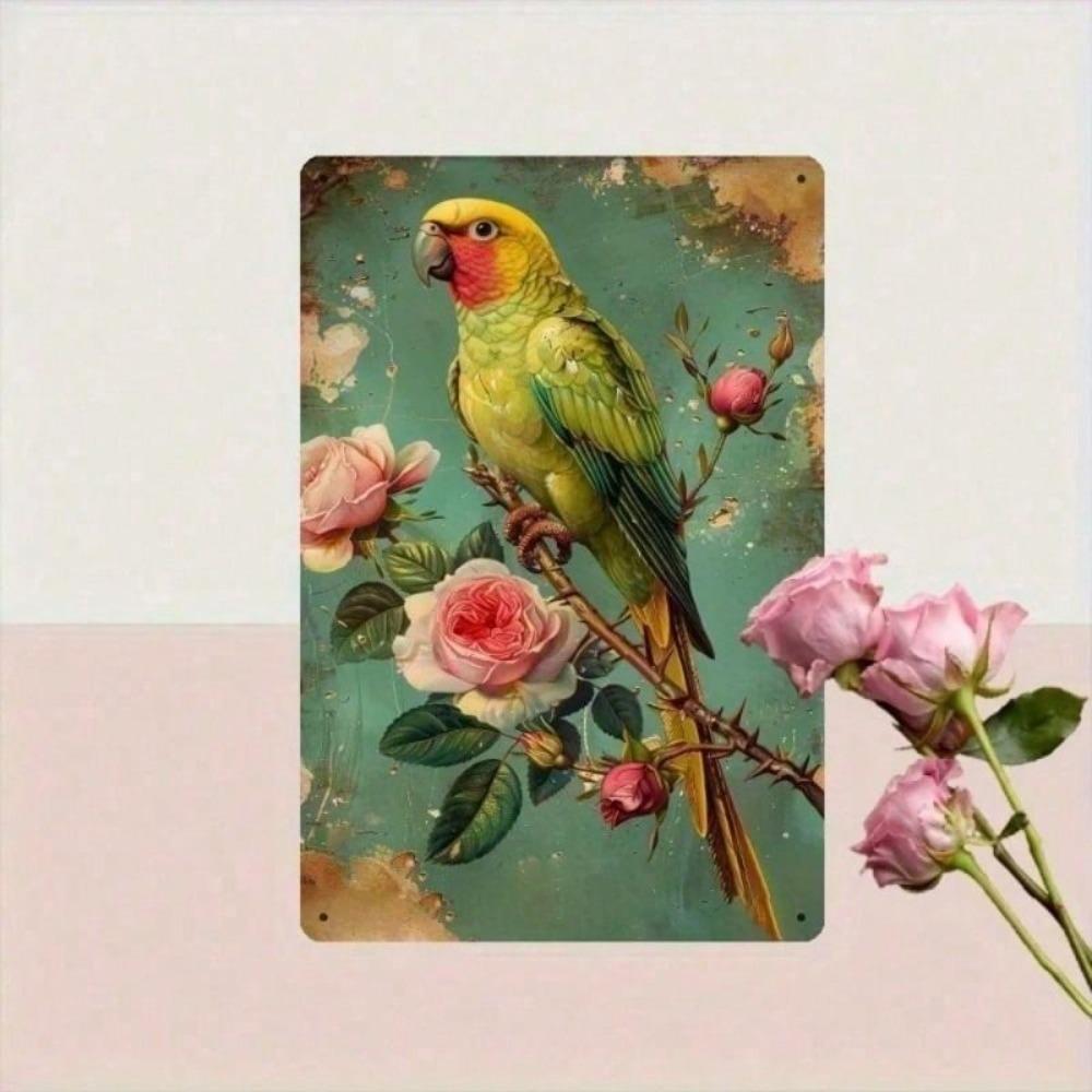 Vintage Metal Sign Green Parrot 20x30cm Retro Tin Plaque for Home Cafe Garden Decor