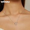 WOSTU Lovely Cat Heart Chain Necklace For Women 925 Sterling Silver Shiny Zircon Kitty Links Girl Jewelry Birthday Party Gift