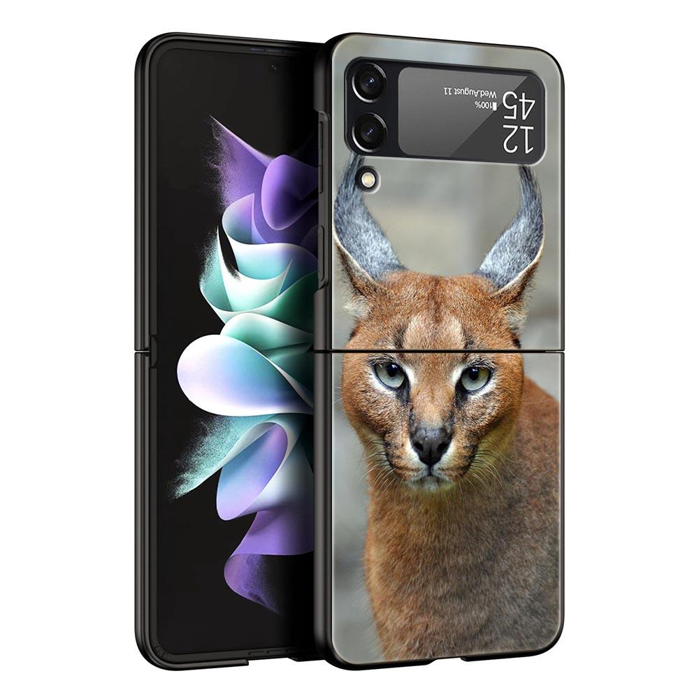 

Phone Case for Samsung Galaxy Z Flip 3 4 5 6 7 Folding Shell For Samsung Z Flip4 Flip5 PC Hard Cover African Lynx Caracal Cat Galaxy Z Flip5