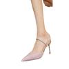 High-heeled women's new rhinestone in the summer of 2025, thin heel, shallow mouth, half drag two, wearing slippers and high-heeled sandals women